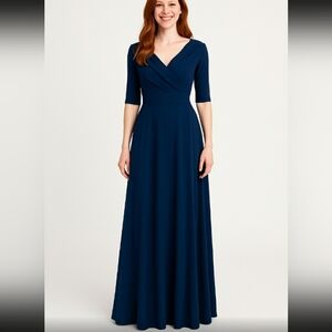 Izidress Cocktail Navy Blue Dress Sleeves Sheer Fully Lined Back Zipper New W/T